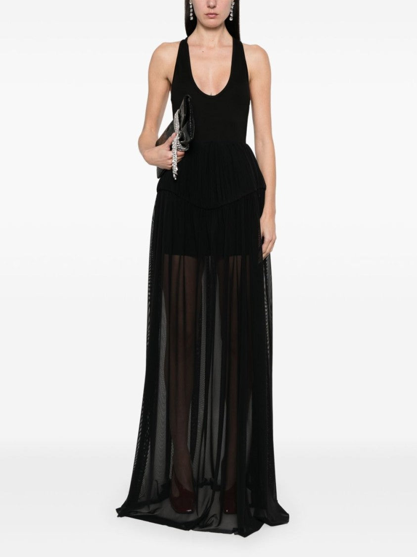 David Koma Pleated Evening Dress With U-Neck And Racerback Design