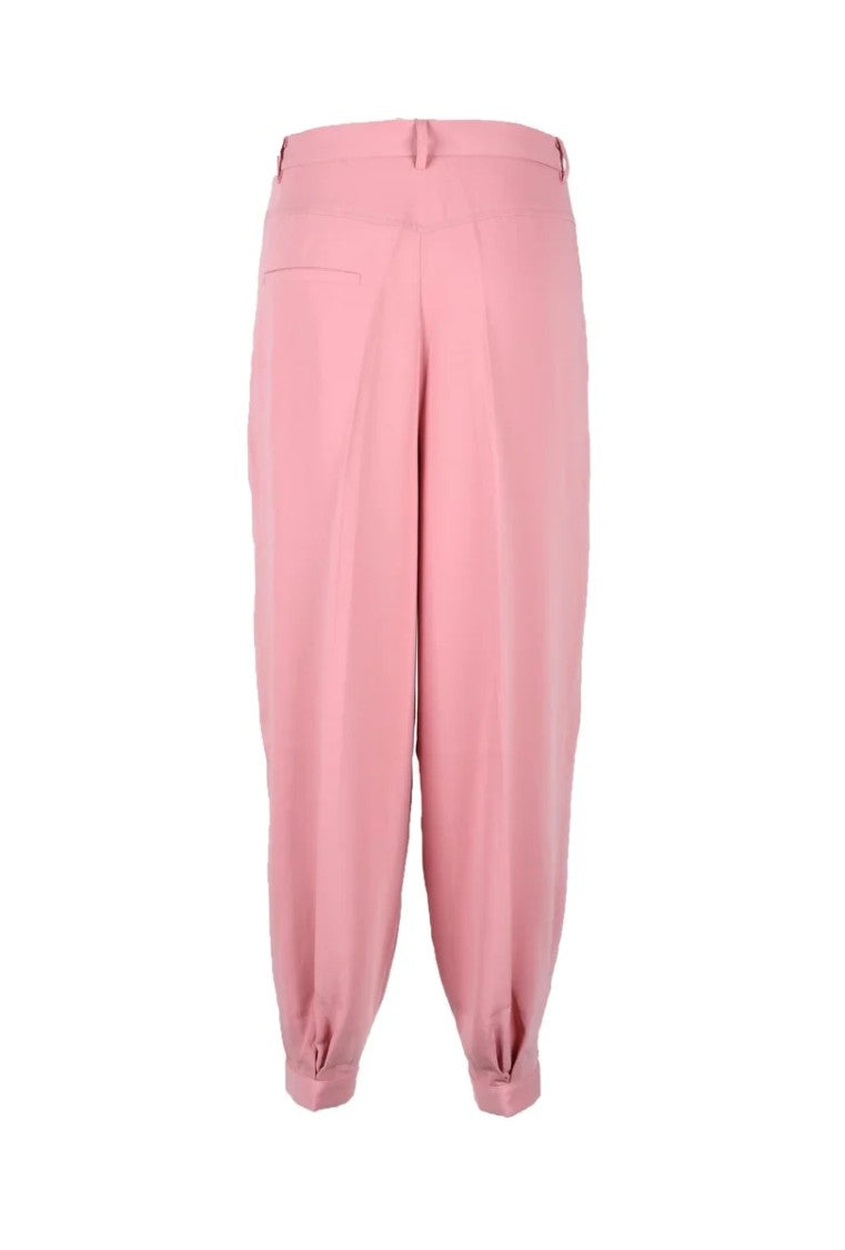 Semi Couture Wide-Leg Pink Trousers With High Waist And Cuffed Hems