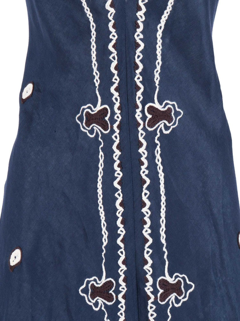 P.A.R.O.S.H. Sleeveless Embroidered Flared Midi Dress