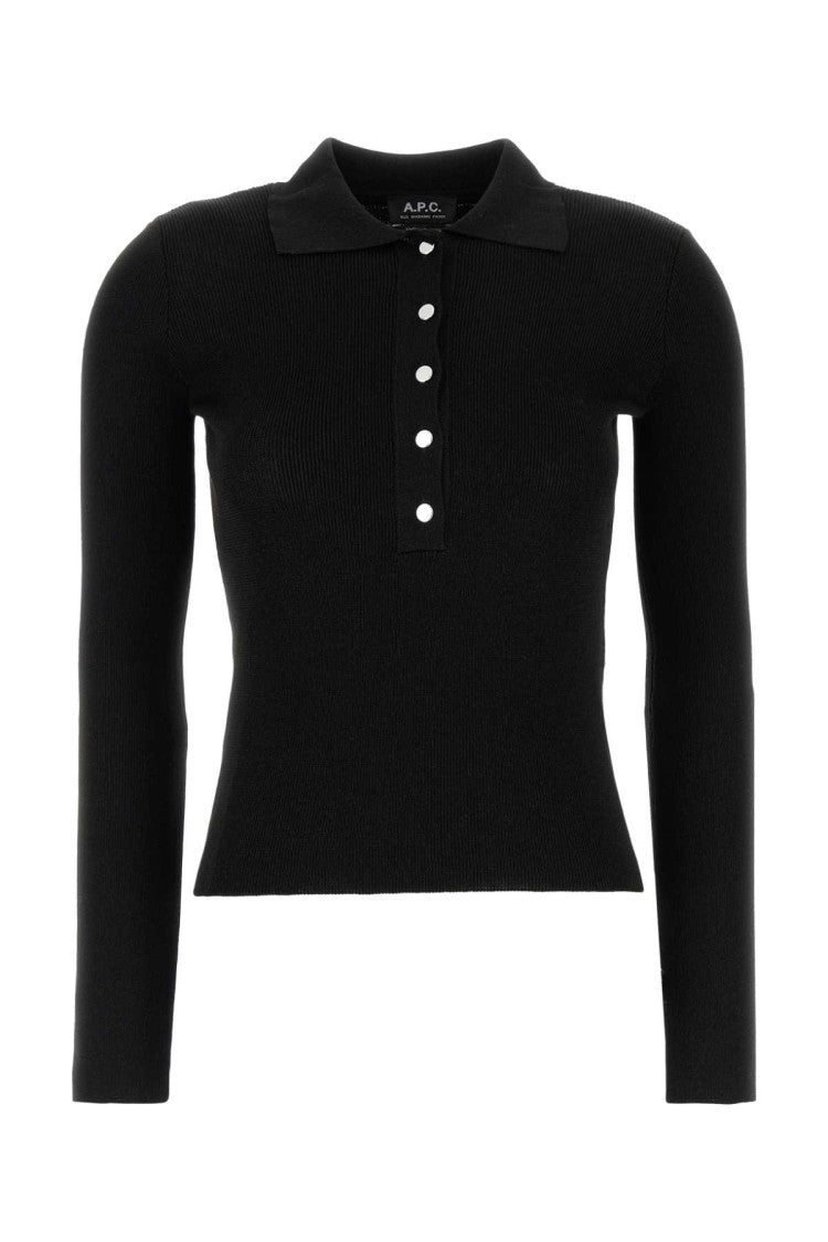 A.P.C. Black Viscose Blend Polo Shirt
