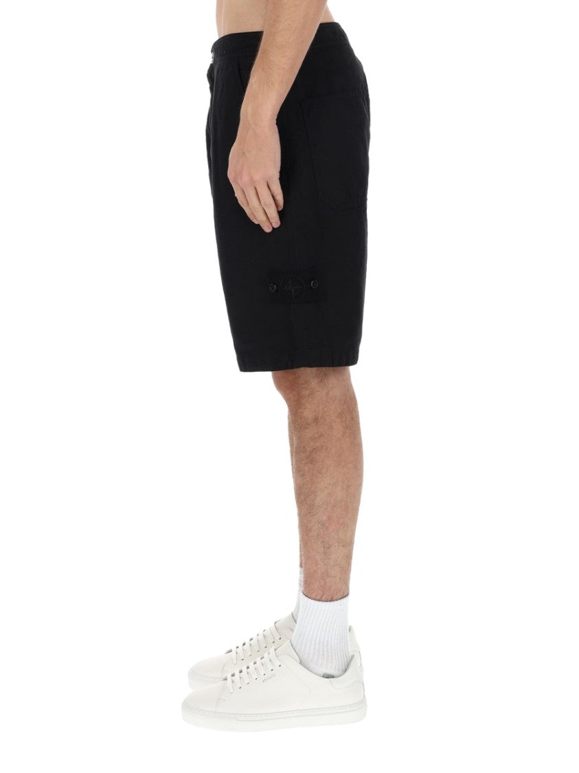 Stone Island Minimalist Black Cotton-Linen Blend Shorts