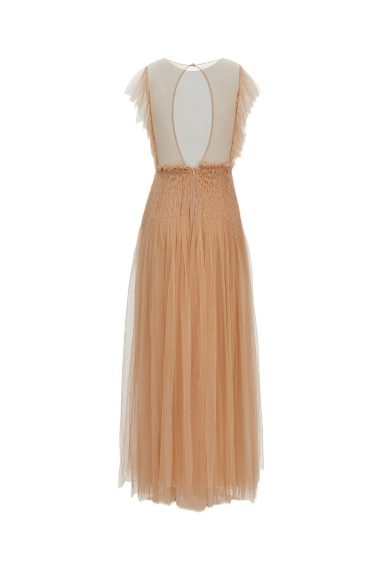Elisabetta Franchi Nude Tulle Long Evening Dress