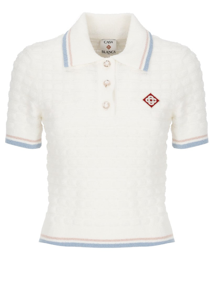 Casablanca White Tennis Boucle Polo Shirt