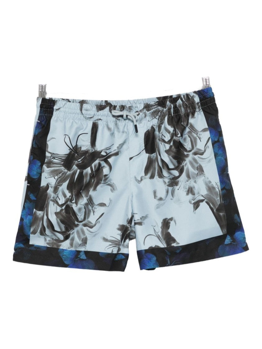 Dries Van Noten Blue Floral Print Drawstring Swim Shorts