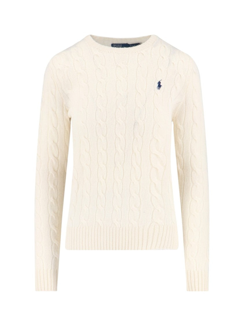 Polo Ralph Lauren White Cable-Knit Textured Crew Neck Sweater