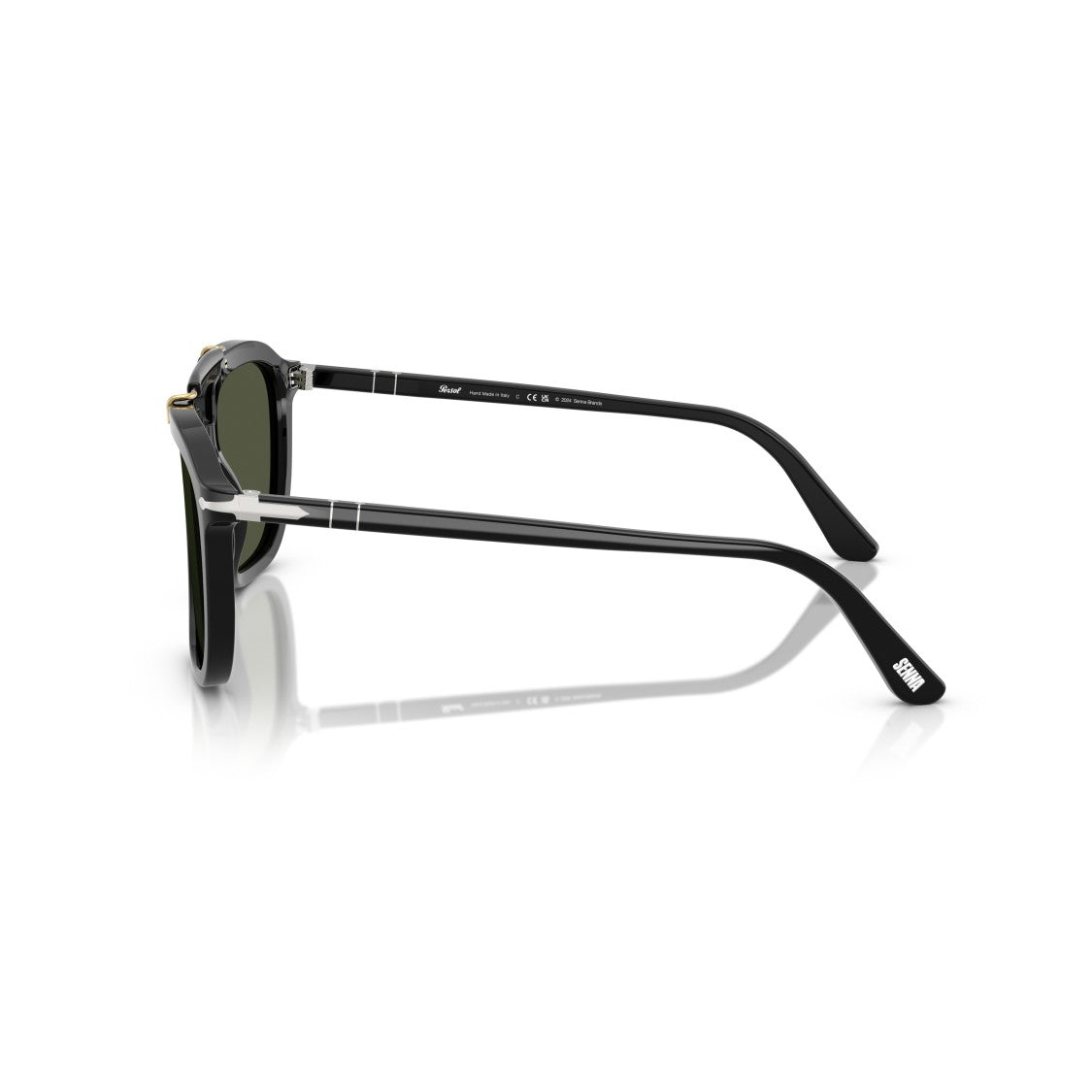 Persol 0Po0203s Squared Black Acetate Aviator Sunglasses With Gold Accents