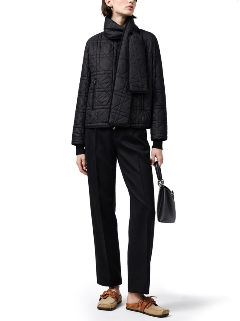Dior Cropped Black Quilted Jacket With Integrated Scarf Design