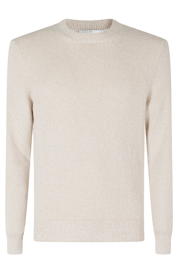 Gran Sasso Sand Round Neck Ribbed Trim Cotton Sweater