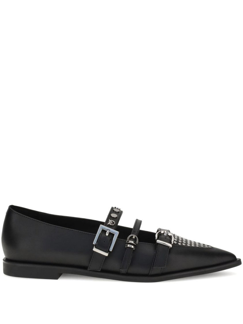 Pinko Pointed Toe Flat Shoes With Straps And Stud Accents