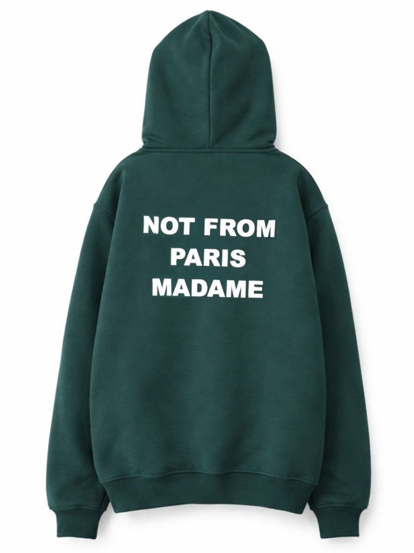 Drôle De Monsieur Slogan Green Cotton Hooded Sweatshirt