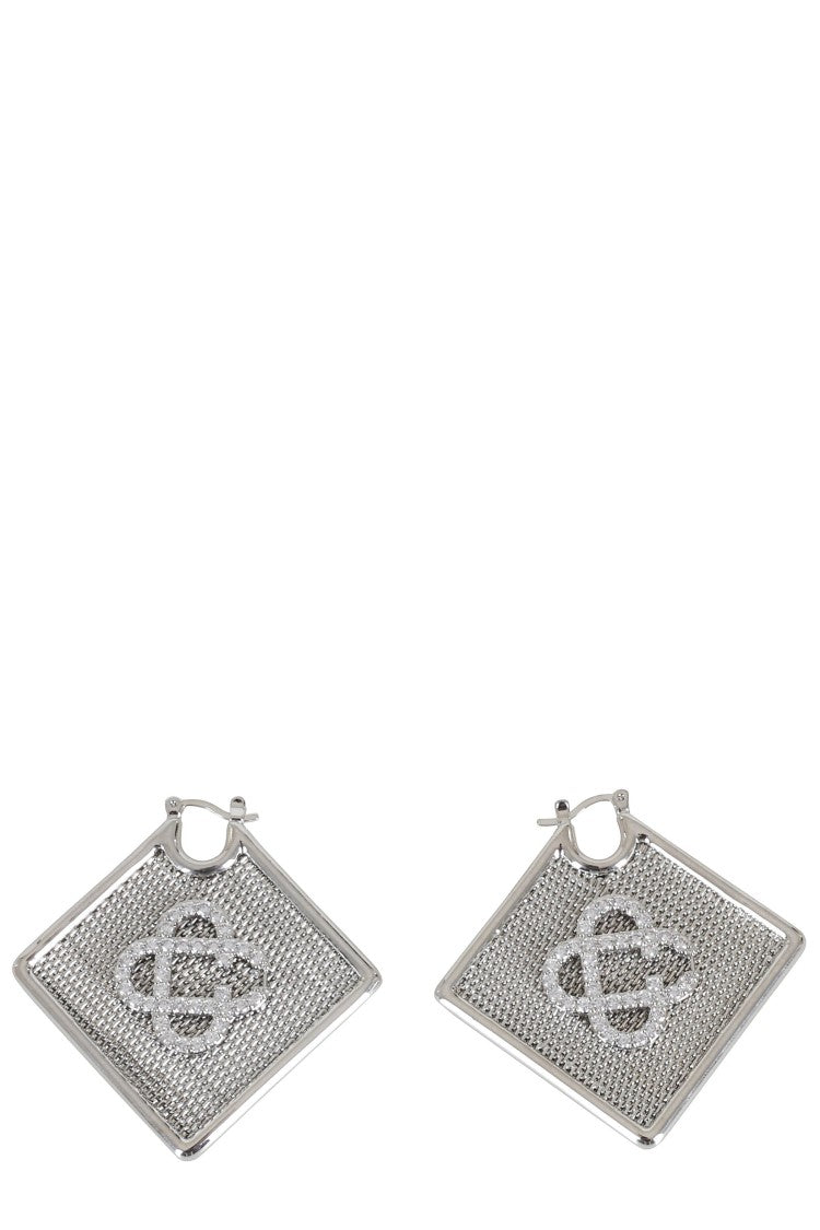 Casablanca Silver Diamond Logo Hoops Brass Earrings