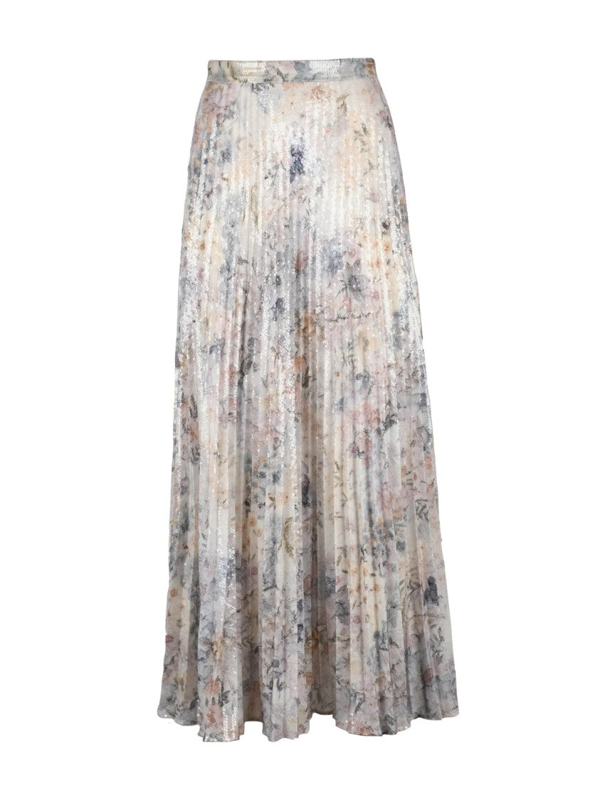 Golden Goose Beige/Sky Blue Sequin Pleated Long Skirt
