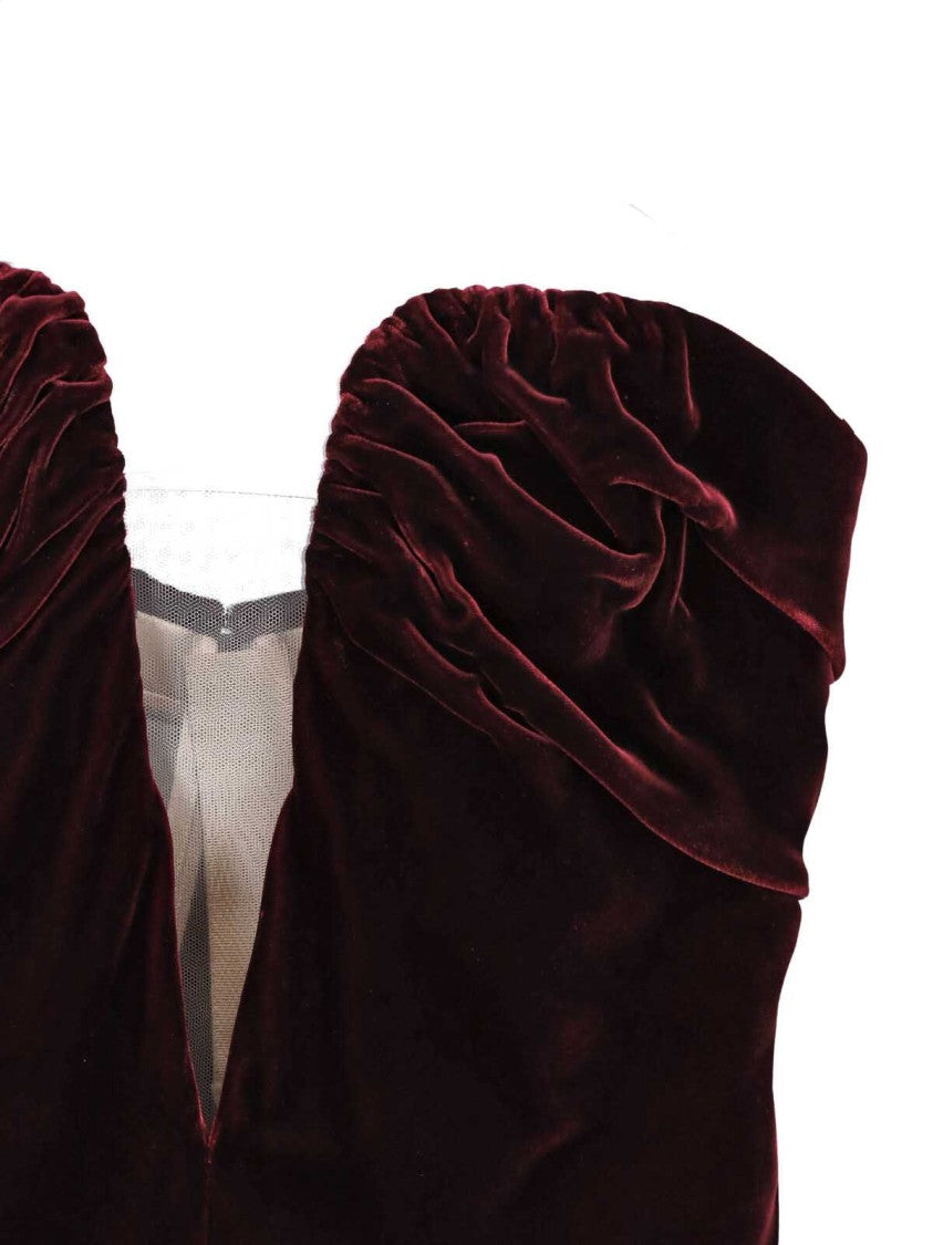 Giorgio Armani Bordeaux Bustier Structured Velvet Evening Dress