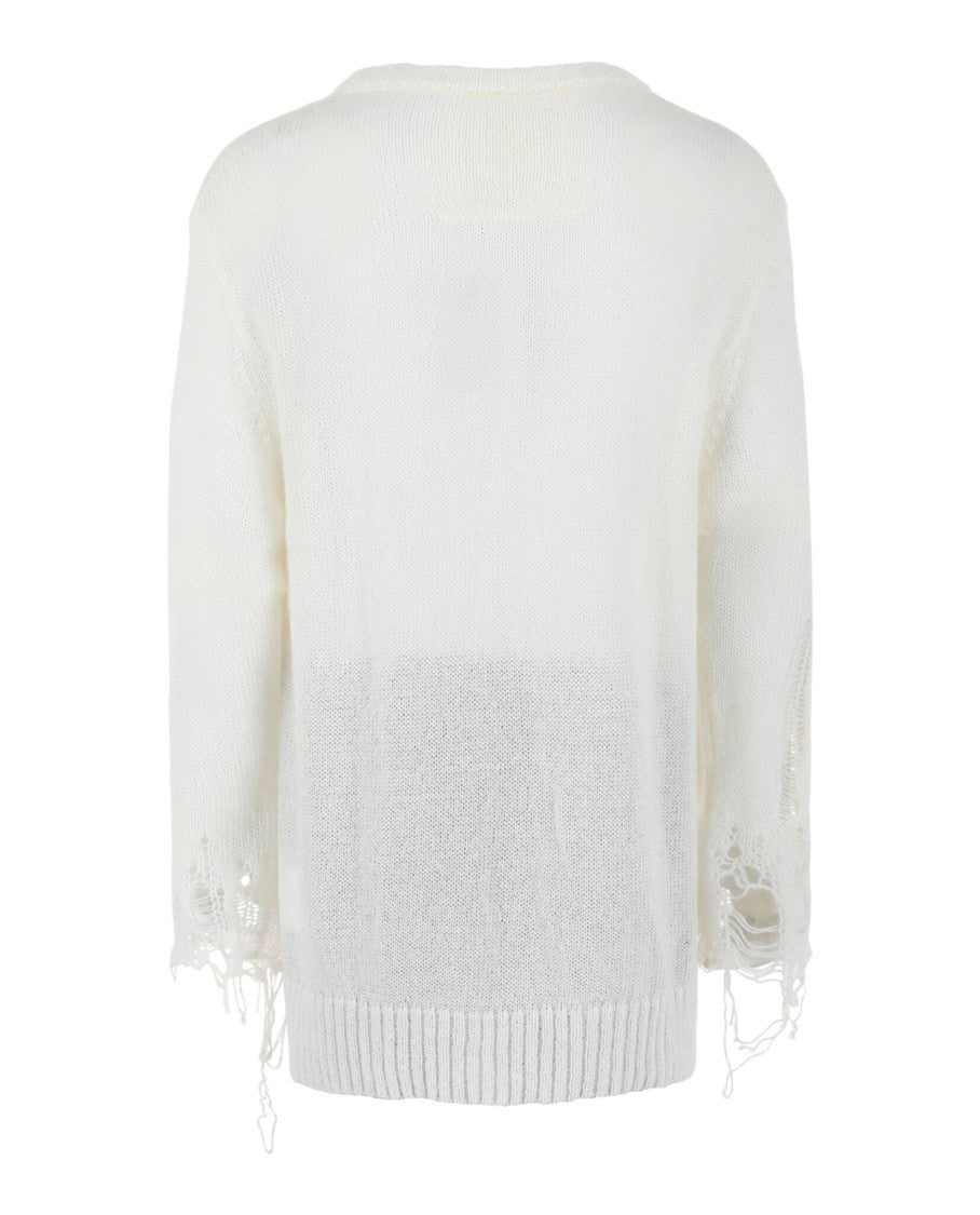 Givenchy Distressed White Knit Sweater With Graphic Print