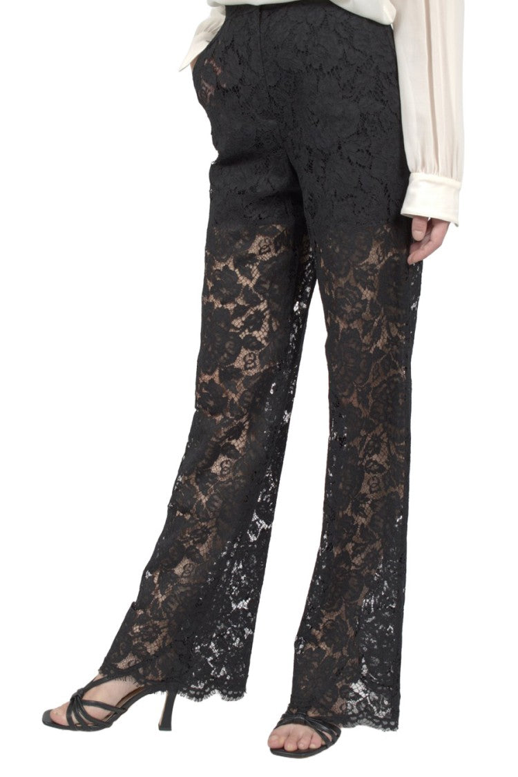 Dolce & Gabbana Black Viscose-Cotton Lace Wide-Leg Trousers