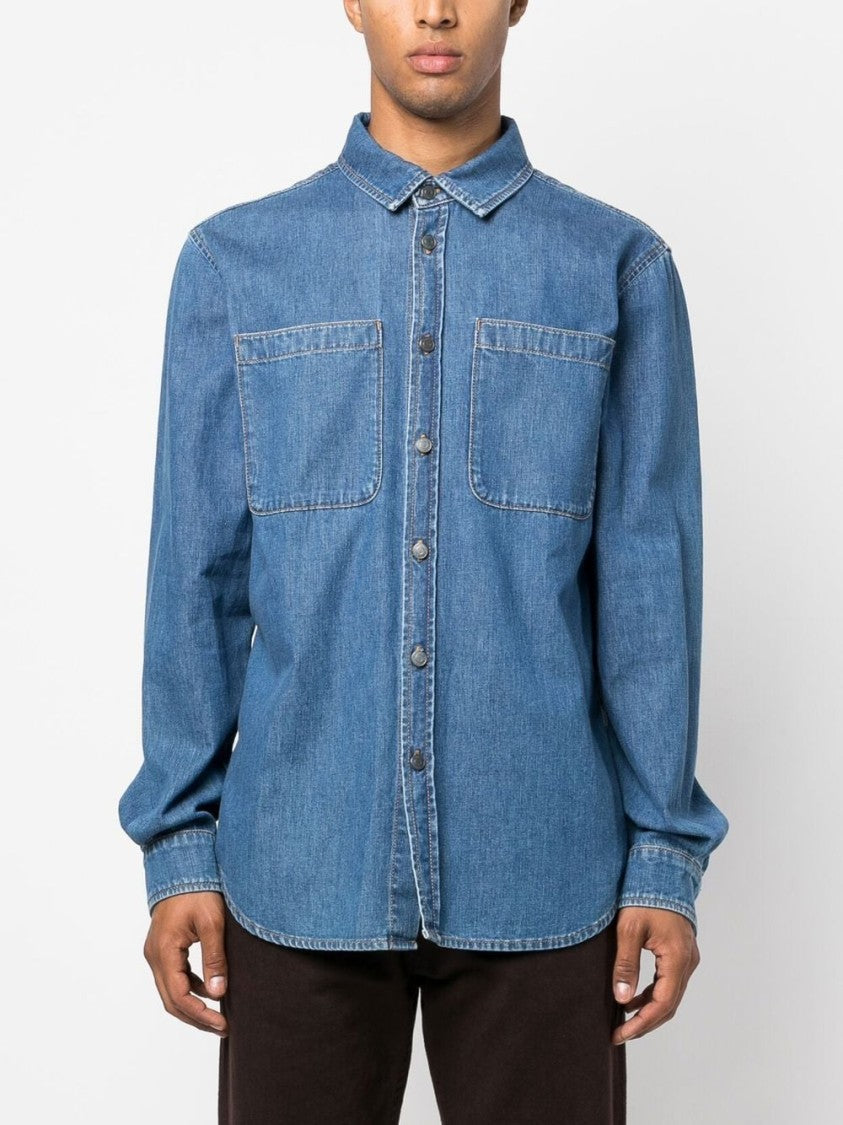 Moschino Teddy Bear Motif Indigo Denim Shirt