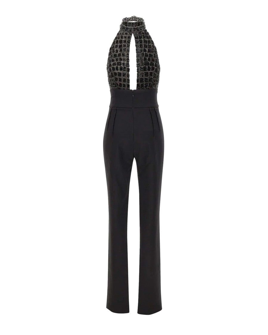 Elisabetta Franchi Black Crocodile Embroidered Jumpsuit