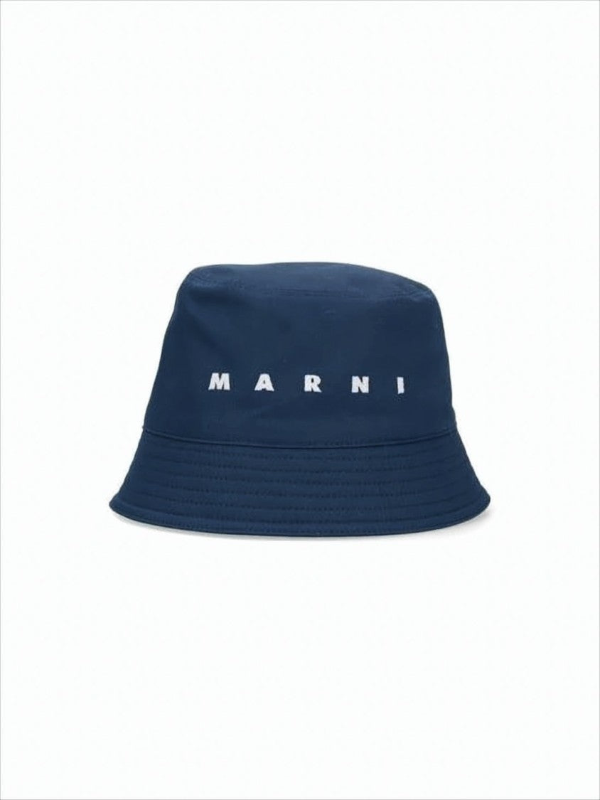 Marni Deep Navy Blue Bucket Hat With Embroidered Detailing