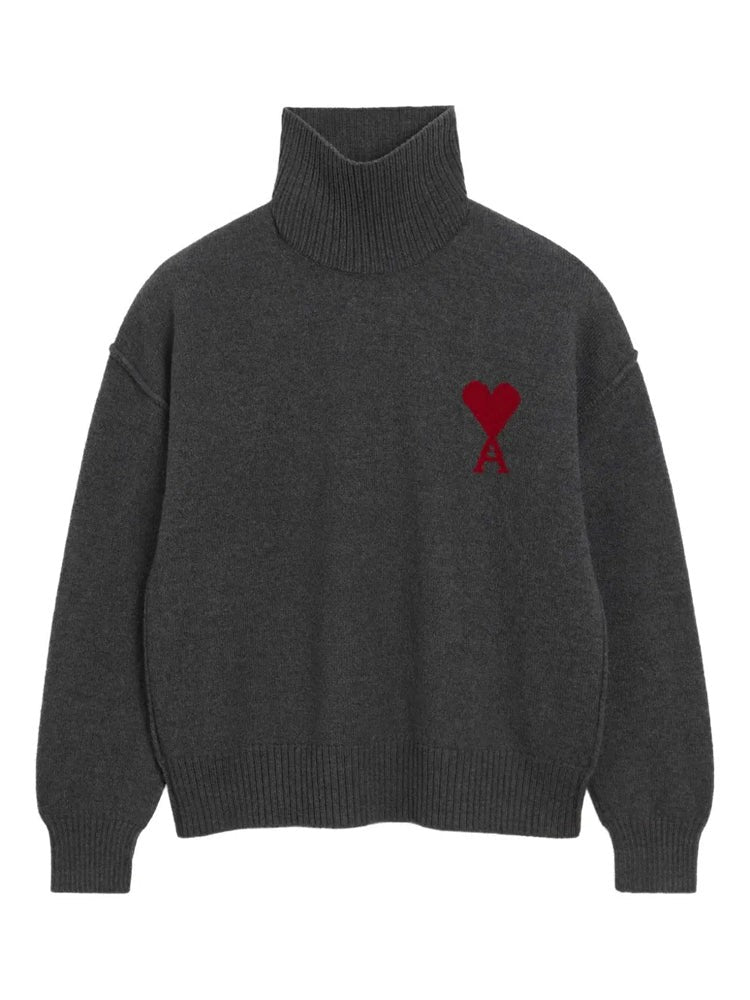 Ami Paris Funnel Neck Sweater With Embroidered Detail