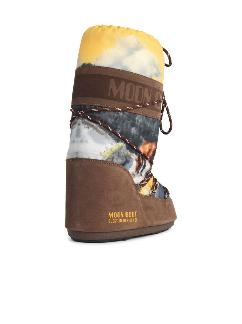 Moon Boot 'Icon Postcard' Brown Nylon And Suede Boots
