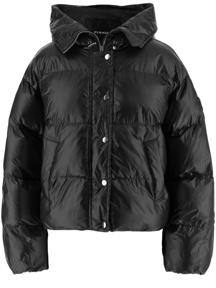 Pinko Cropped Puffer Jacket With High Collar And Hood