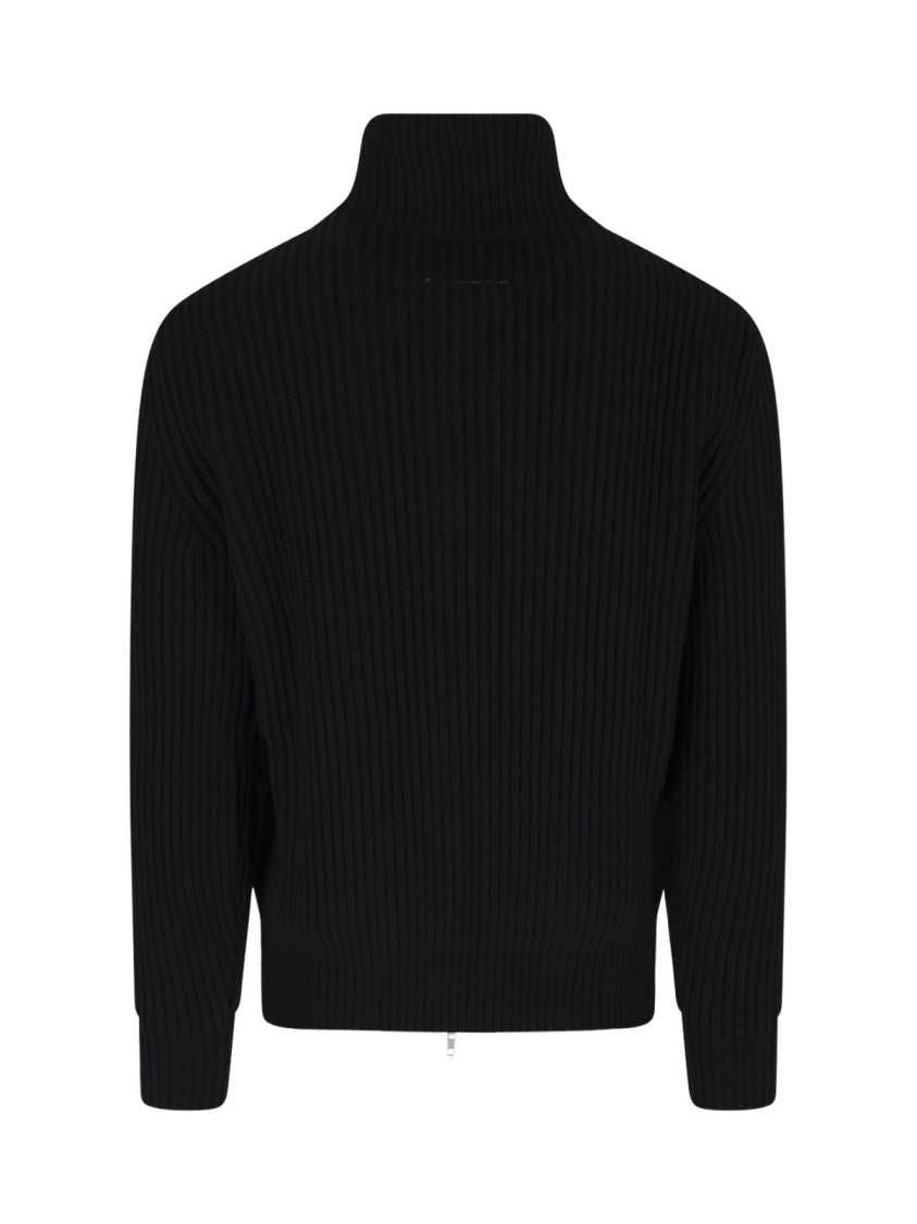 Mm6 By Maison Margiela Ribbed-Knit High Collar Zip-Through Knit