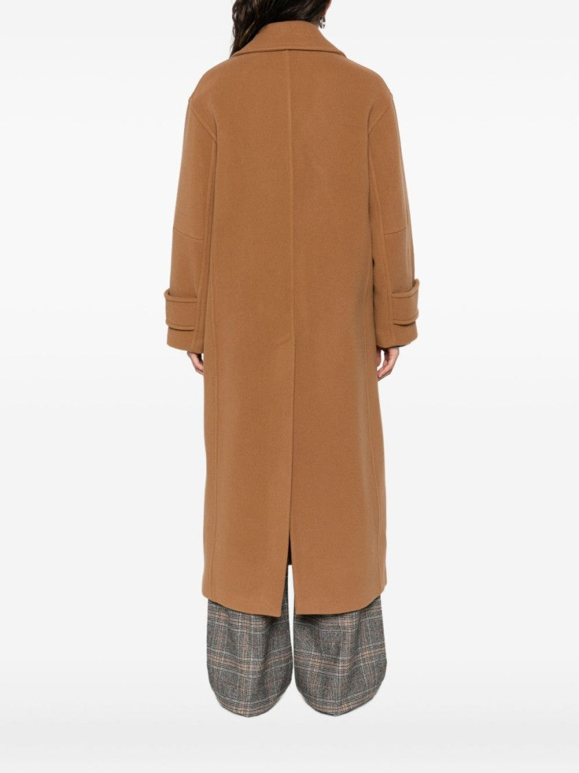 Pinko Double-Breasted Brown Wool Blend Coat
