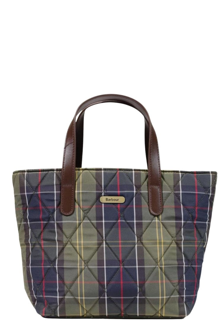 Barbour Mini Diamond Quilted Tote Bag With Classic Tartan Design