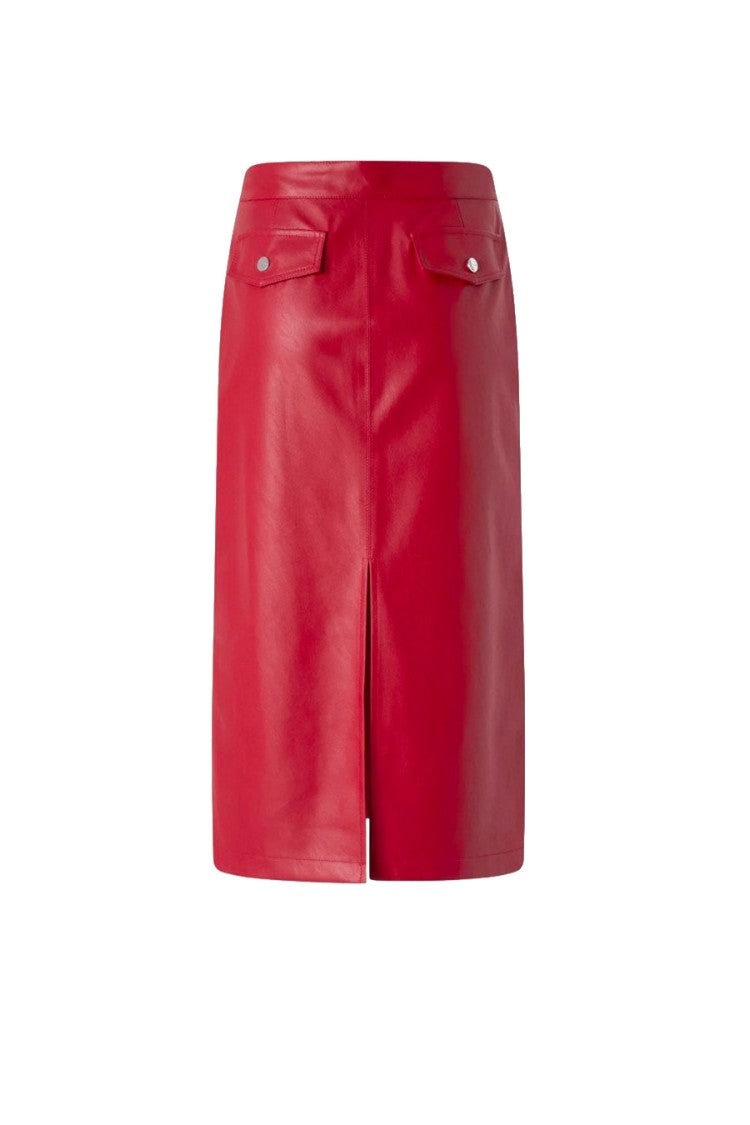 Pinko Red Polyester High-Shine Skirt