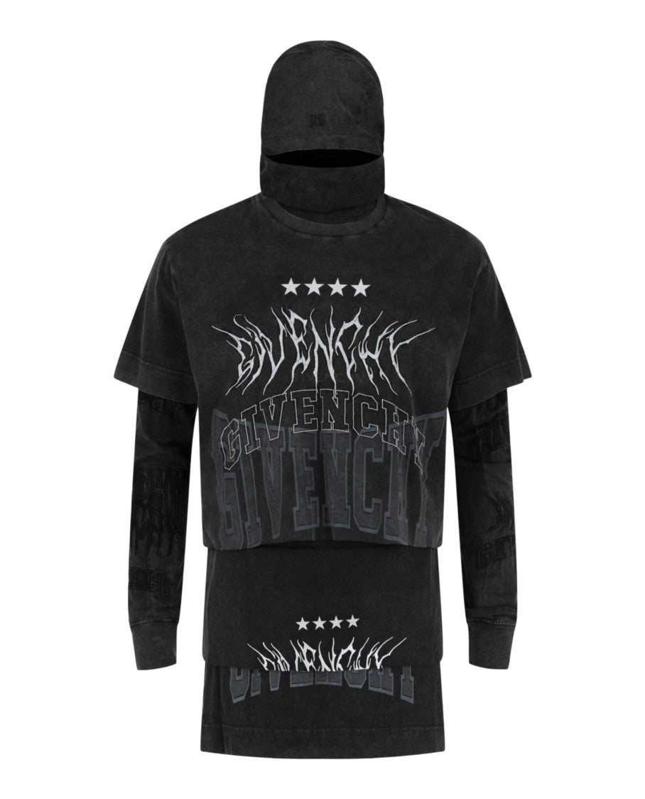 Givenchy Layered Long Sleeve Graphic T-Shirt With Balaclava