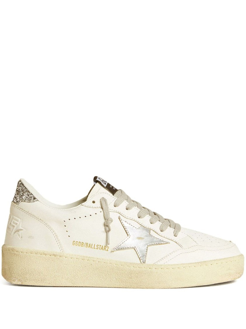 Golden Goose White/Silver-Tone Ball Star 2 Sneakers