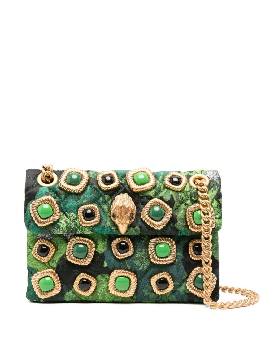 Kurt Geiger Ornate Green Floral Jacquard Shoulder Bag With Gold Accents