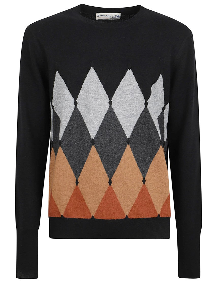 Ballantyne Argyle Patterned Knit Sweater With Crew Neckline