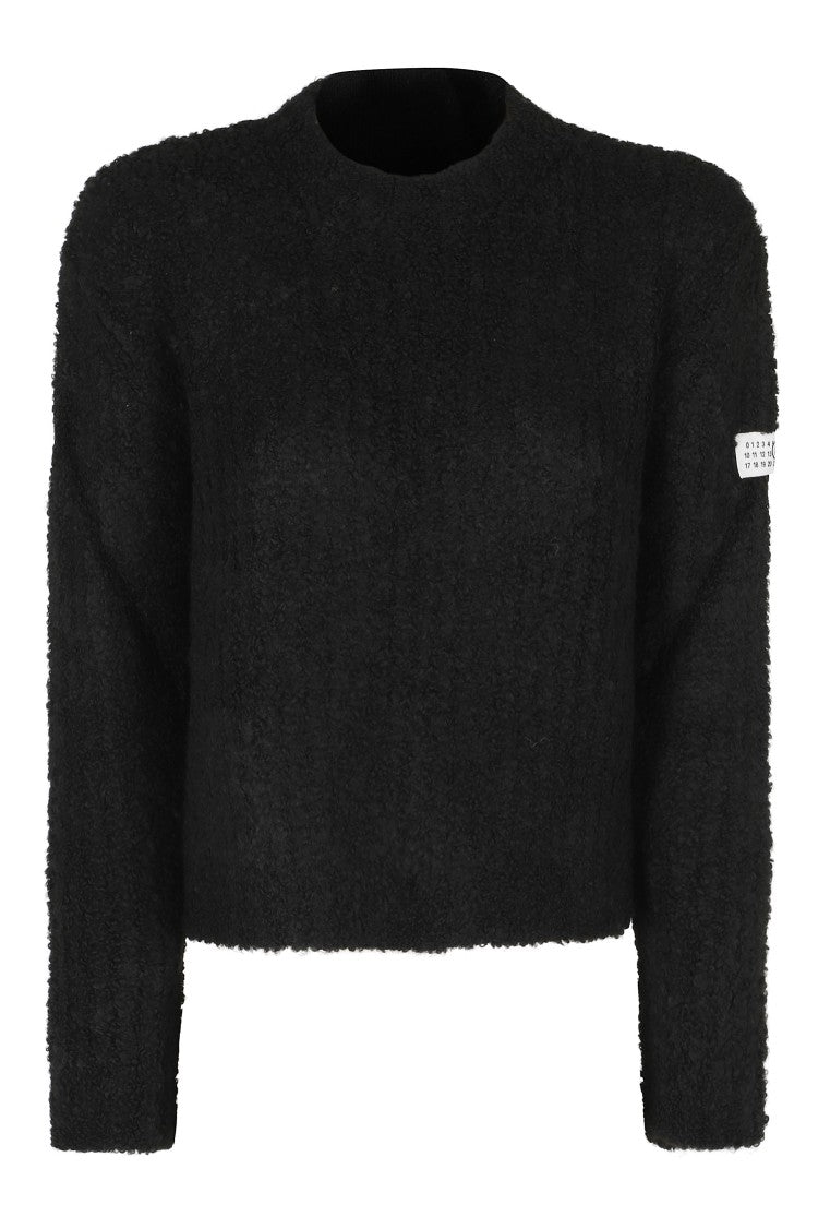 Mm6 By Maison Margiela Black Cropped Numeric Logo Patch Acrylic-Blend Sweater
