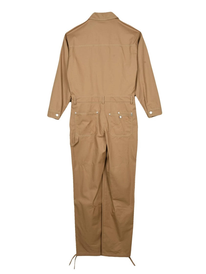 Mo5ch1no Jeans Beige Canvas Button Front Cotton Jumpsuit