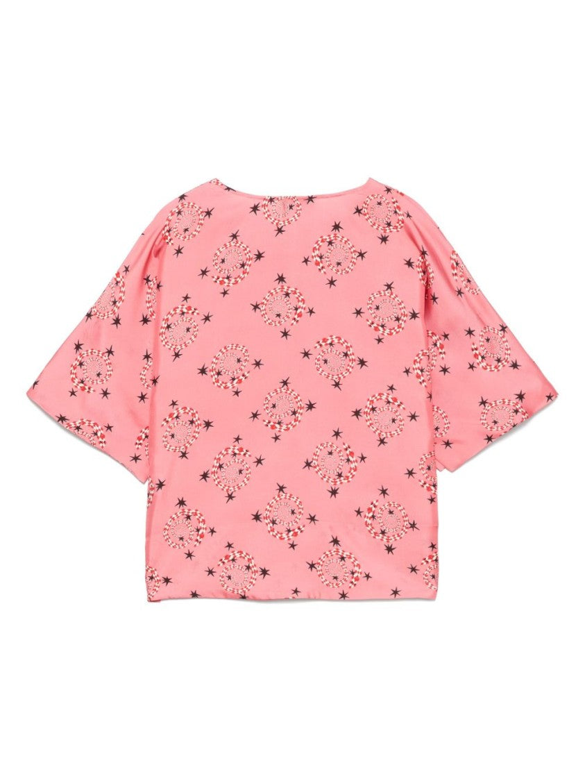 Alberto Biani Relaxed Pink Floral Shirt With Wide Sleeves