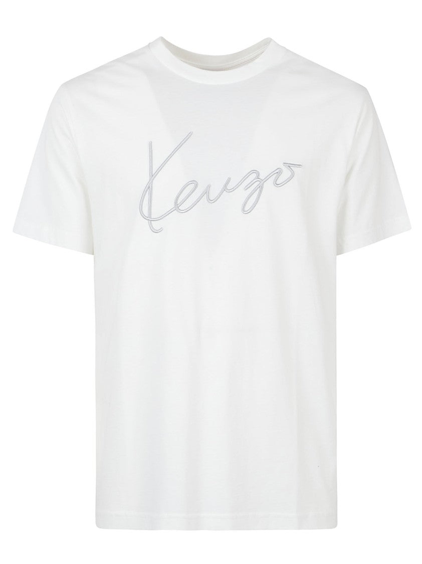 Kenzo Relaxed-Fit White Cotton T-Shirt With Embroidered Design