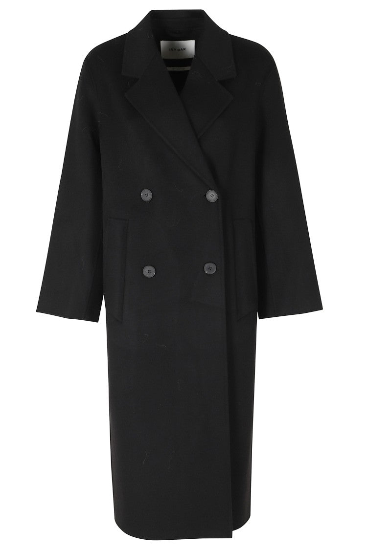 Ivy & Oak Black Double-Breasted Relaxed Fit Wool Coat