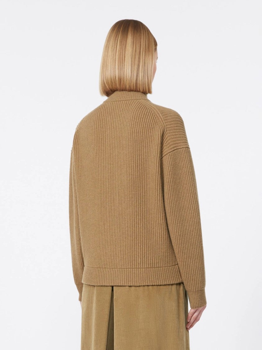 Max Mara Ribbed Knit Cardigan With High Collar