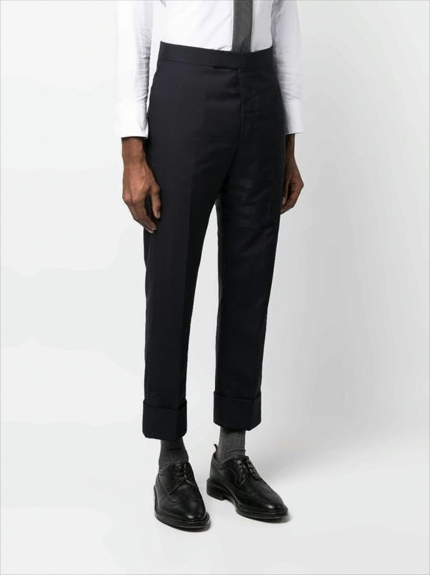 Thom Browne Cropped Black Wool Suit Pants With Gold Anchor Buttons