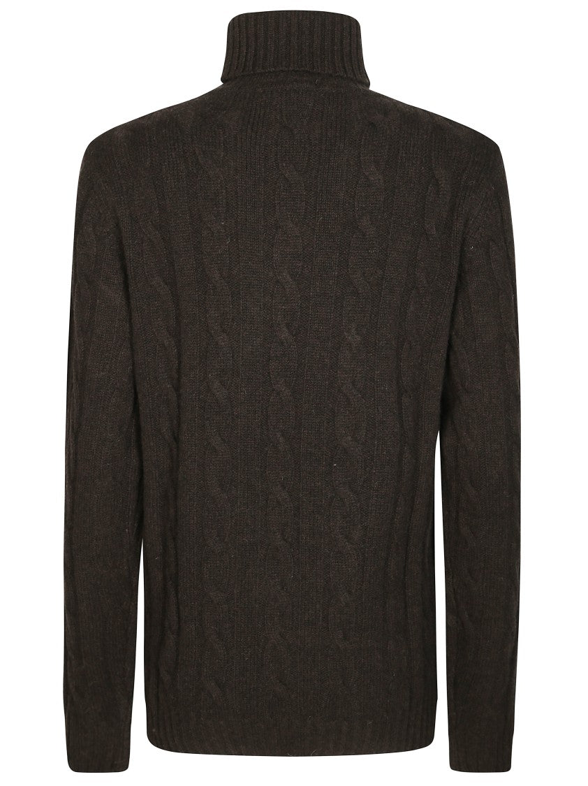 Daniele Fiesoli Dark Brown Cable Knit Turtleneck Sweater