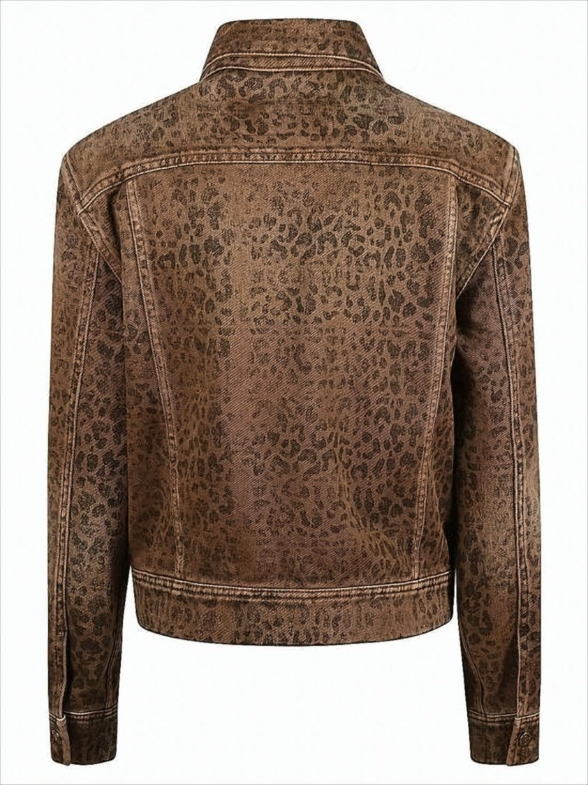 Golden Goose Cropped Denim Jacket With Subtle Leopard Print And Metallic Accents