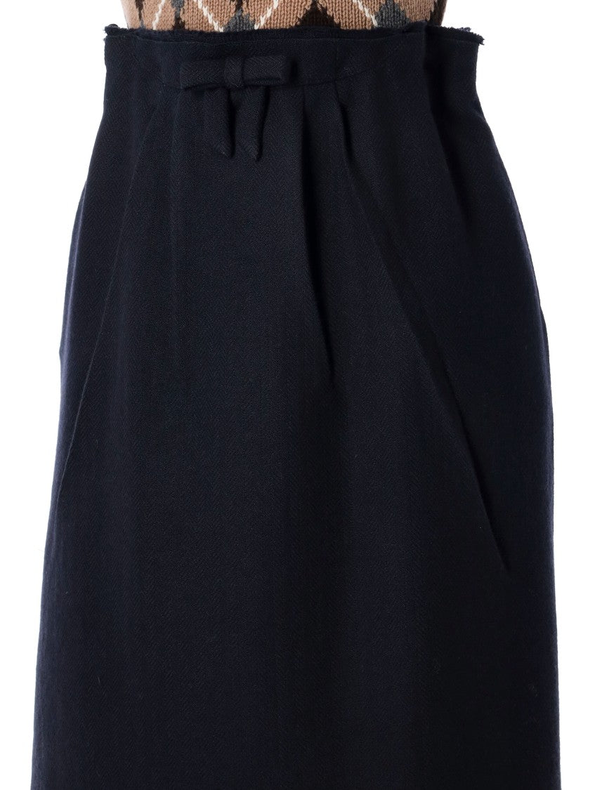 Prada Chevron Wool Midi Skirt With Bow Detail