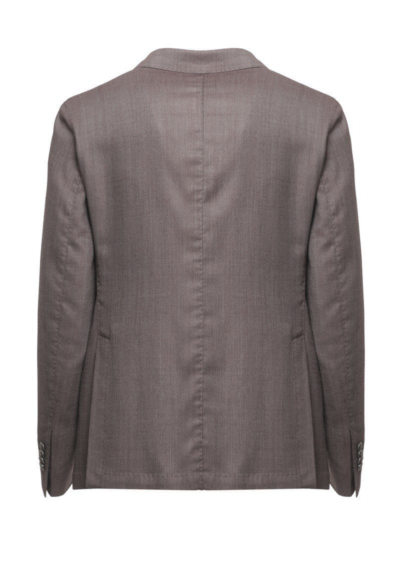 Lubiam Brown Herringbone Double-Breasted Wool Blazer