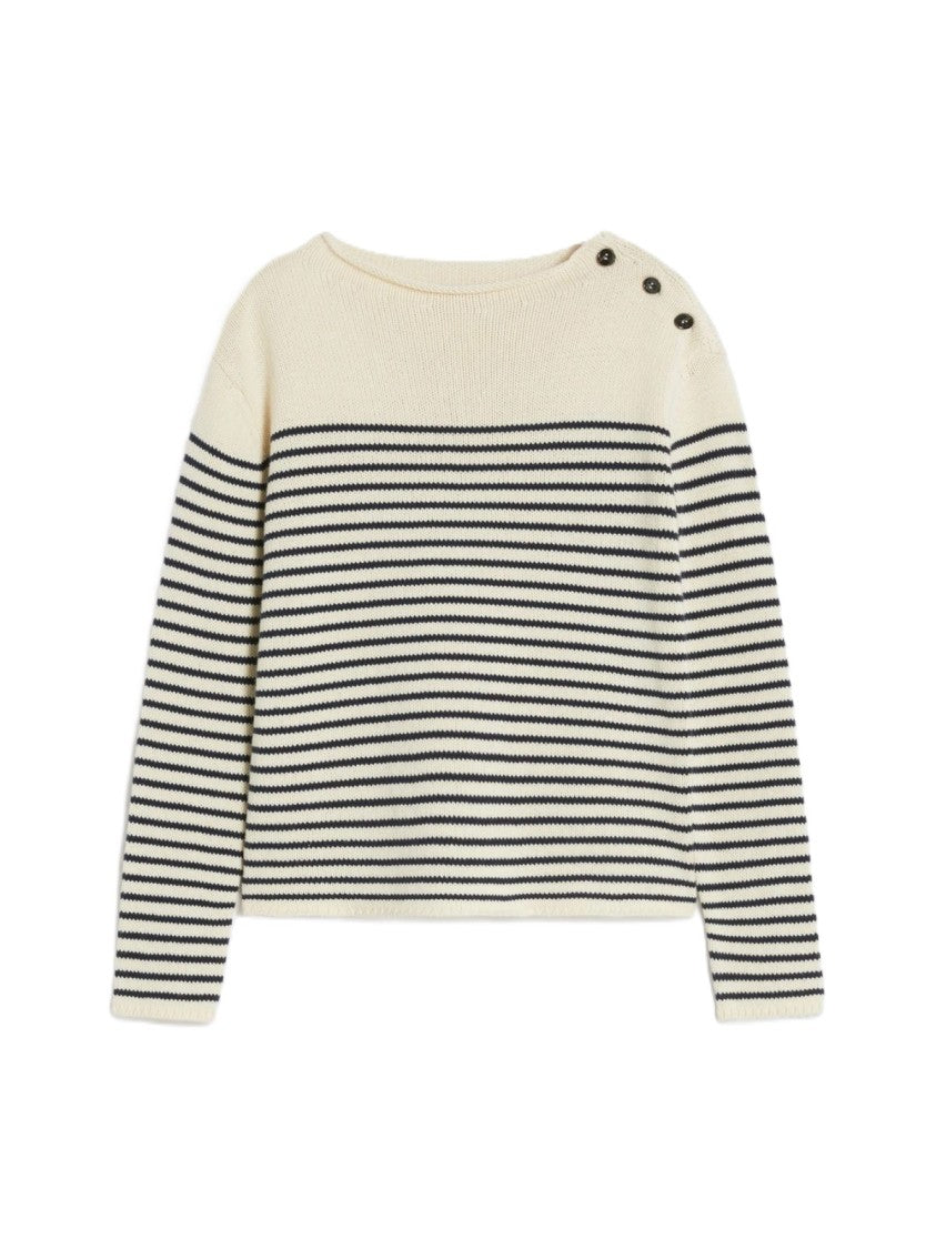 Max Mara Knitted Long-Sleeve Top With Horizontal Navy Stripes