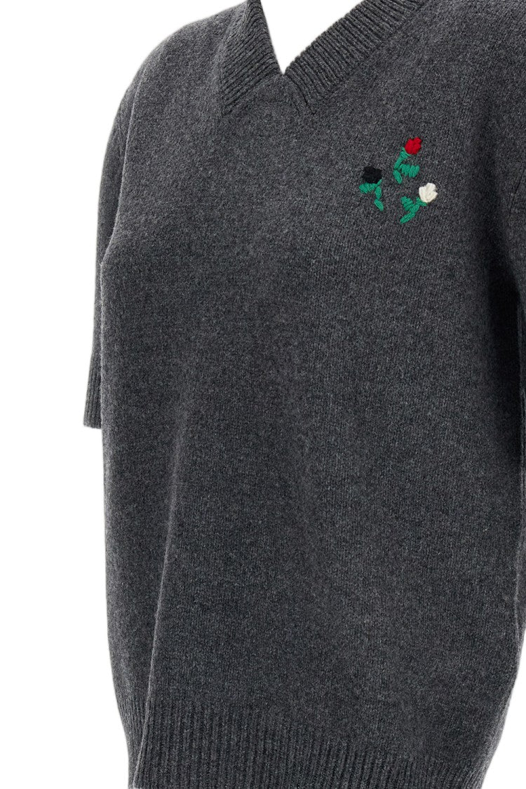 Marni Grey V-Neck Cashmere Knit Top