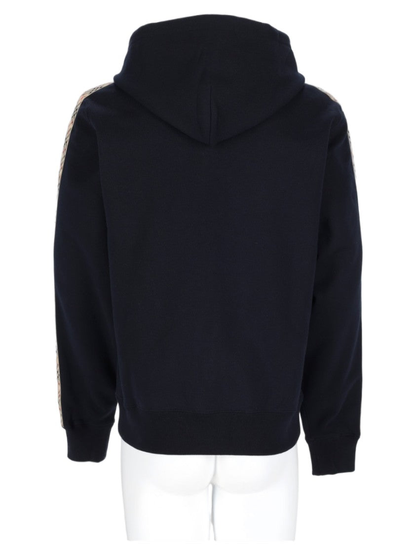 Burberry Blue Check Stripe Zip-Up Cotton Hoodie