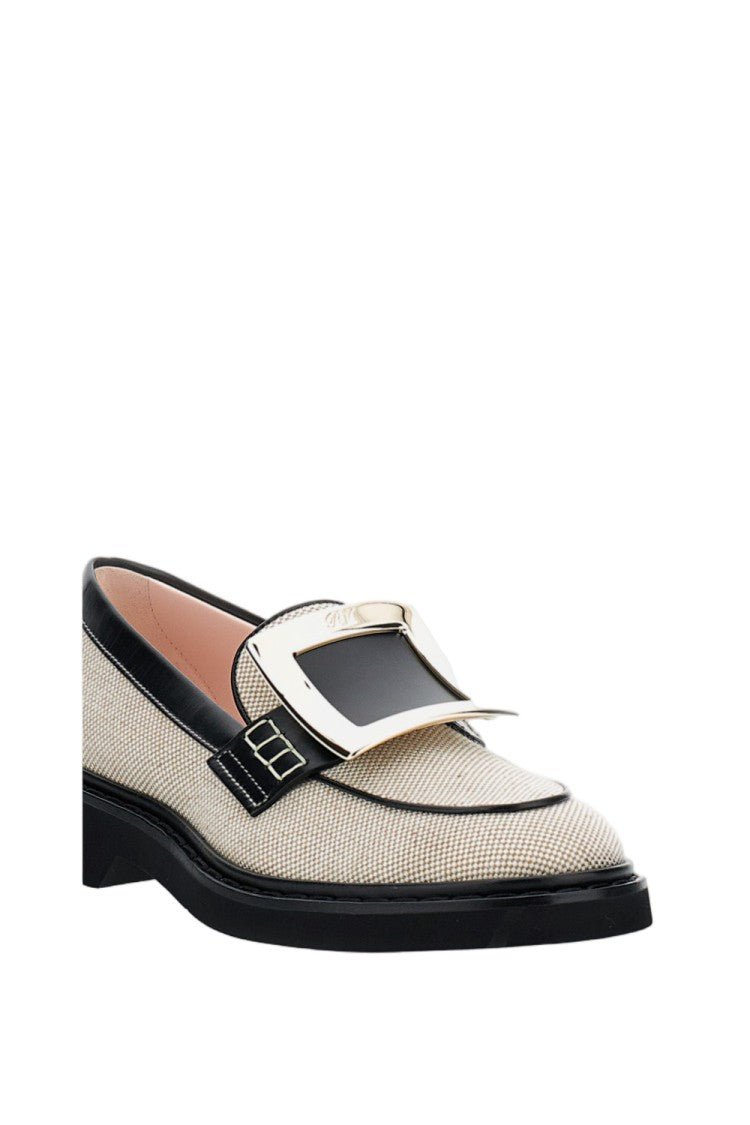 Roger Vivier Beige Woven Flats With Bold Black Buckle Detail