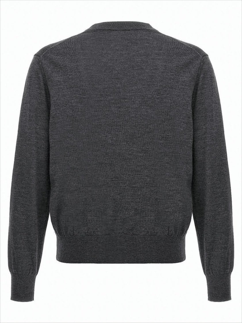 Ami Paris V-Neck Grey Wool Cardigan With Button-Down Front