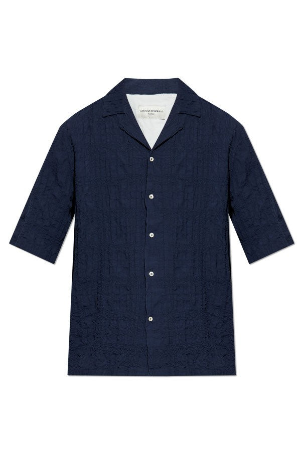 Officine Generale Relaxed-Fit Blue Shirt With Textured Pattern